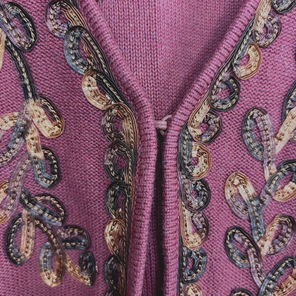 Coldwater Creek Christmas Knit Cardigan Womens XL Burgundy Embellished - Picture 4 of 8